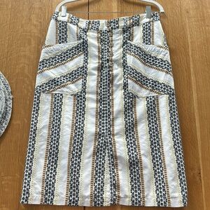 Anthropologie Quincy Embroidered Eyelet Button Fly Pencil Skirt